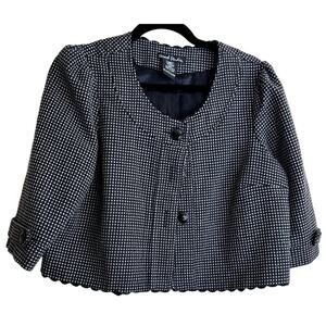 Stoosh Studio blazer Jacket Women Large Houndstooth jacquard tweed short cropped